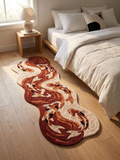 Luxury abstract koi rug designed for Japandi, wabi sabi, and minimalist home decor aesthetics __etsy:8119310541