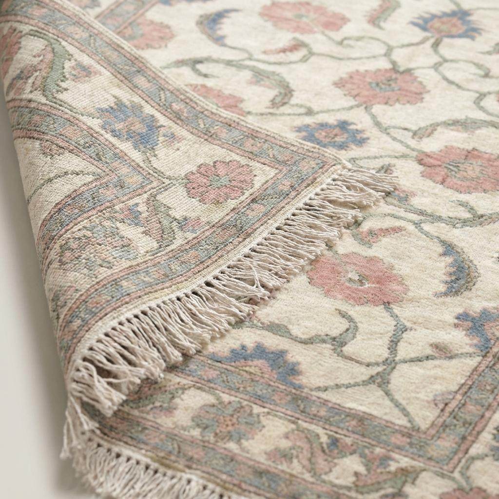 Oushak Floral Area Rug 8x10, 9x12, 12x14 Hand Knotted Wool Carpet, Ivory Pink Vintage Style Living Room Rug __etsy:7849317065