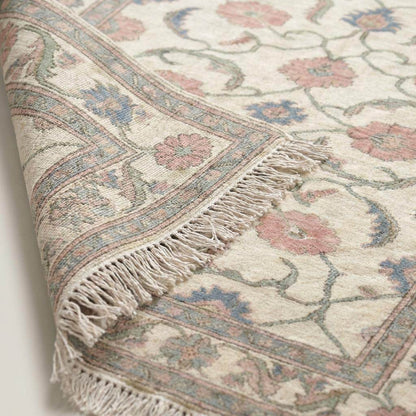 Oushak Floral Area Rug 8x10, 9x12, 12x14 Hand Knotted Wool Carpet, Ivory Pink Vintage Style Living Room Rug __etsy:7849317065