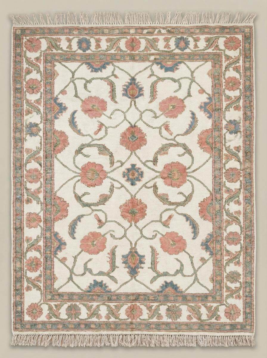 Oushak Floral Area Rug 8x10, 9x12, 12x14 Hand Knotted Wool Carpet, Ivory Pink Vintage Style Living Room Rug __etsy:7801403658