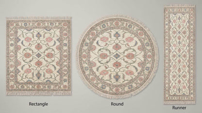 Oushak Floral Area Rug 8x10, 9x12, 12x14 Hand Knotted Wool Carpet, Ivory Pink Vintage Style Living Room Rug __etsy:7849316959