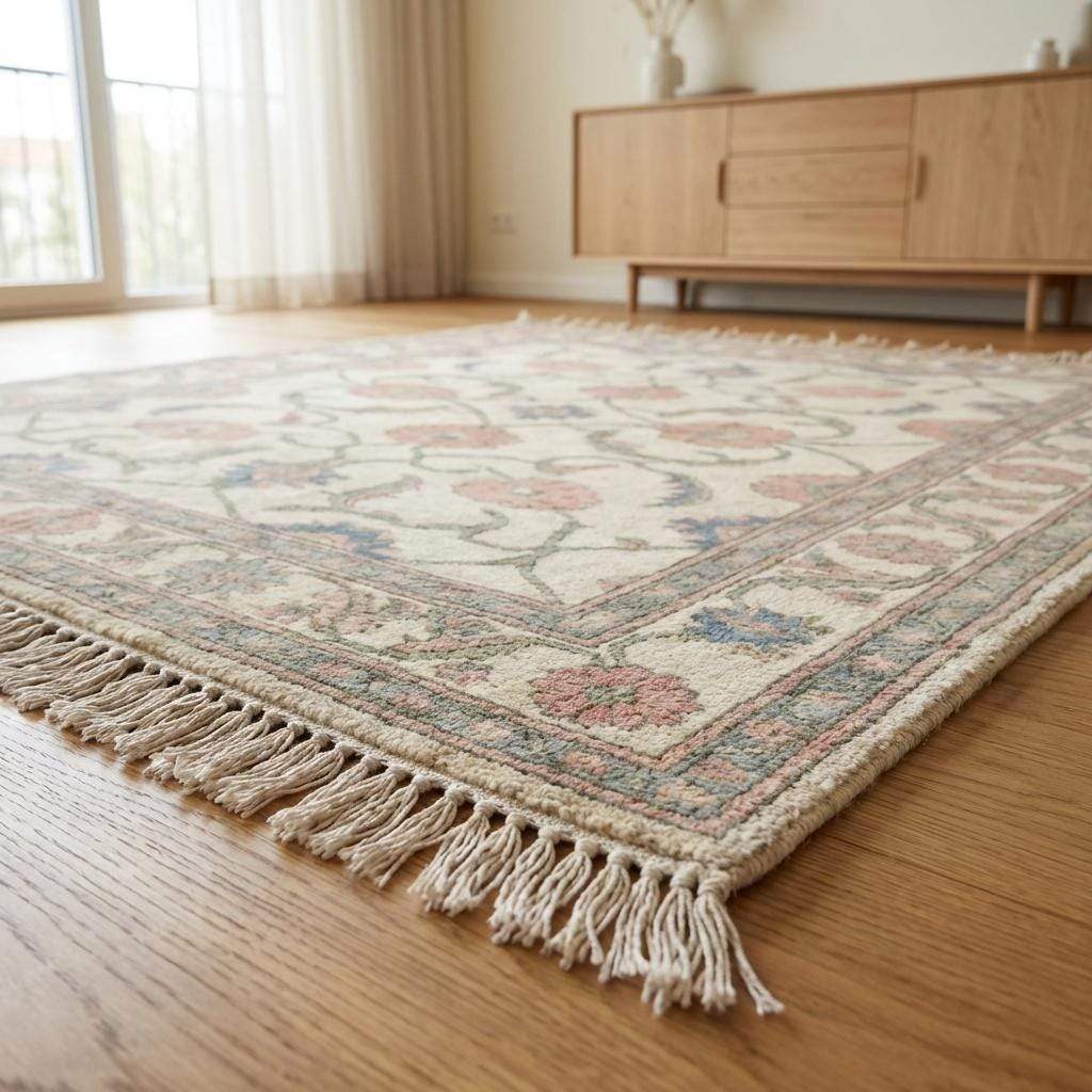 Oushak Floral Area Rug 8x10, 9x12, 12x14 Hand Knotted Wool Carpet, Ivory Pink Vintage Style Living Room Rug __etsy:7849316909