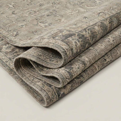 Oushak Floral Hand Knotted Wool Rug Neutral Vintage Area