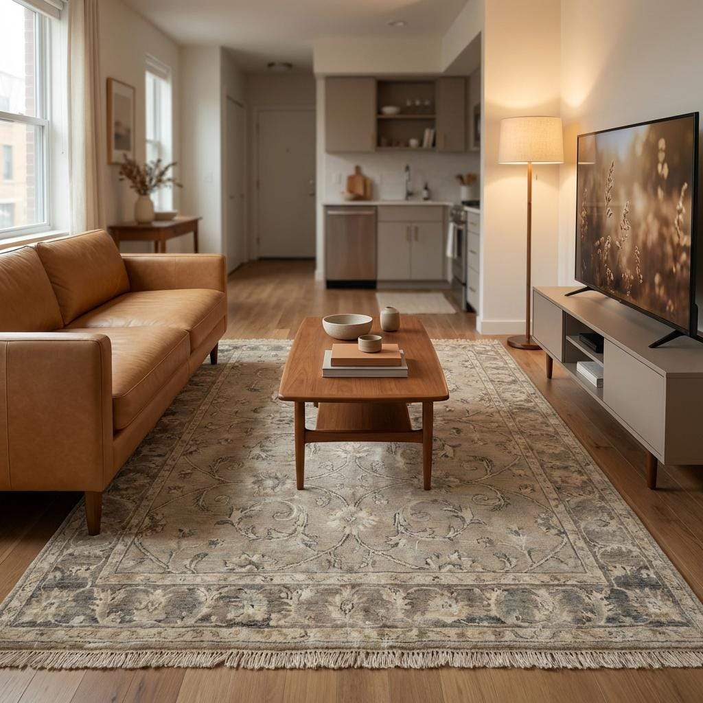 Oushak Floral Hand Knotted Wool Rug Neutral Vintage Area