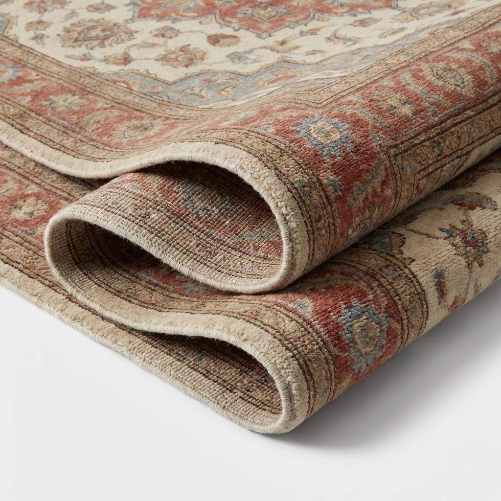 Oushak Floral Medallion Wool Area Rug in Soft Ivory Tones