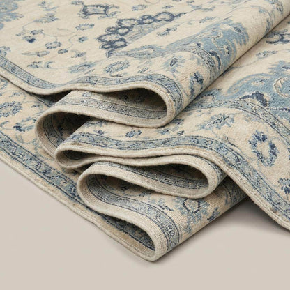 Oushak Hand Knotted Rug Blue Ivory Floral Medallion Carpet Soft Neutral Living Room Area Rug Vintage Style __etsy:7872266131