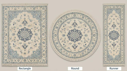 Oushak Hand Knotted Rug Blue Ivory Floral Medallion Carpet Soft Neutral Living Room Area Rug Vintage Style __etsy:7872266041