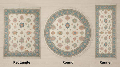 Oushak Hand Knotted Rug , Floral Pastel Carpet, Soft Blue Beige Vintage Style Living Room Area Rug __etsy:7931105965