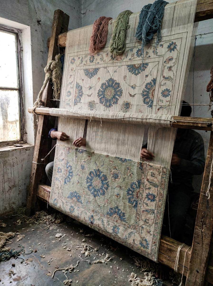 Oushak Hand Knotted Rug Ivory Carpet Blue Floral Turkish Wool Rug Large Living Room Area Decor __etsy:8005562899