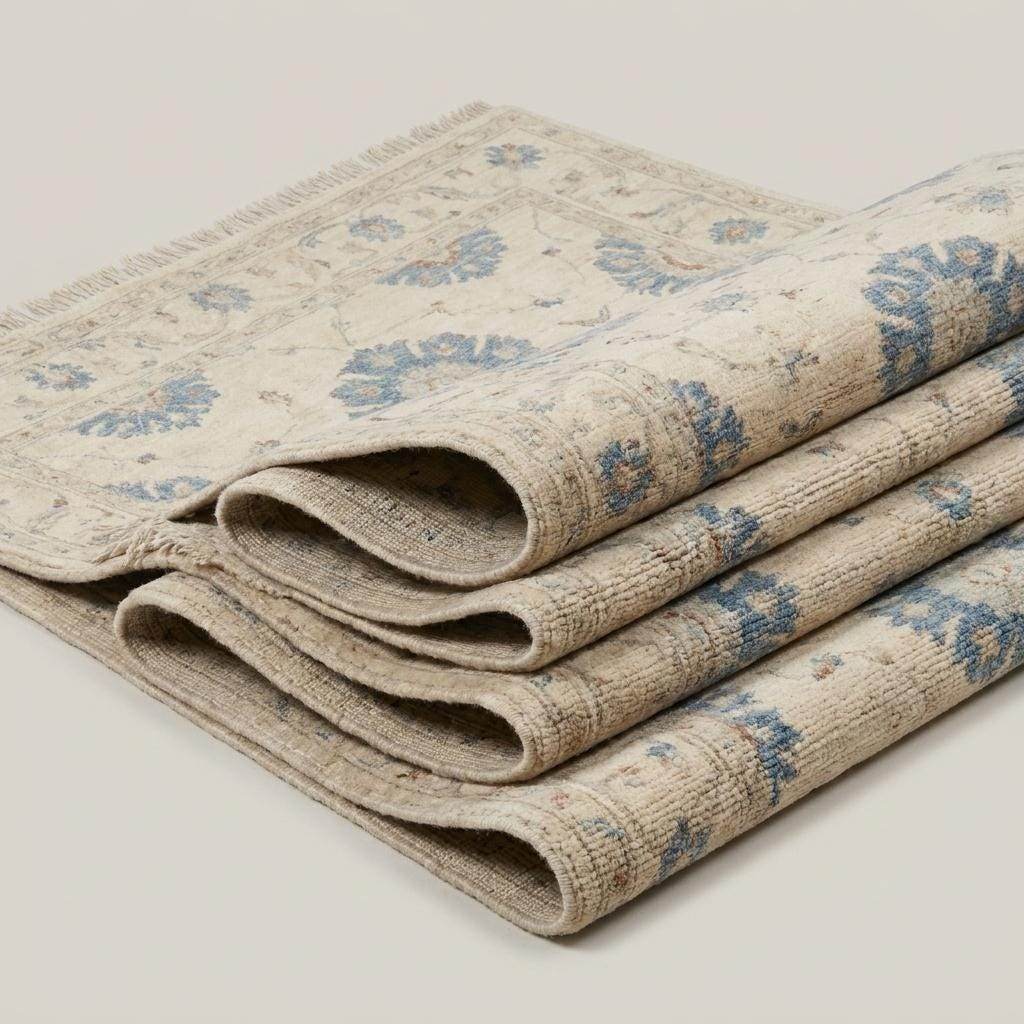 Oushak Hand Knotted Rug Ivory Carpet Blue Floral Turkish Wool Rug Large Living Room Area Decor __etsy:7957603610