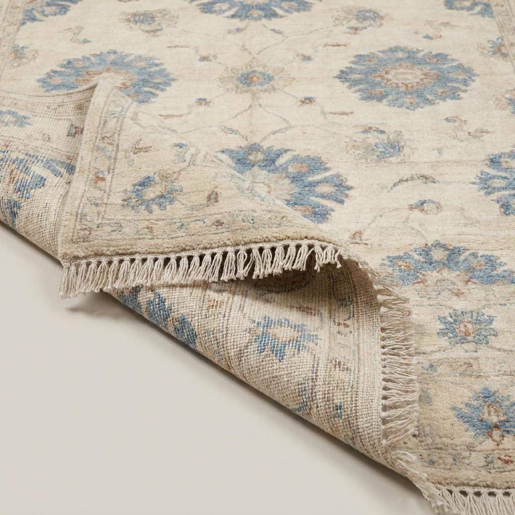Oushak Hand Knotted Rug Ivory Carpet Blue Floral Turkish Wool Rug Large Living Room Area Decor __etsy:7957603570