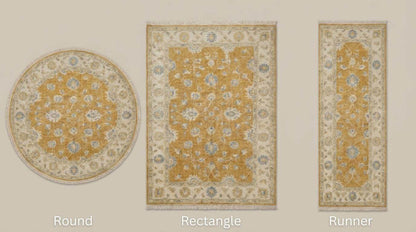 Oushak Hand Knotted Rug Mustard Gold Floral Area Rug, Turkish Style Living Room Carpet, Vintage Inspired Wool Rug __etsy:7855079379