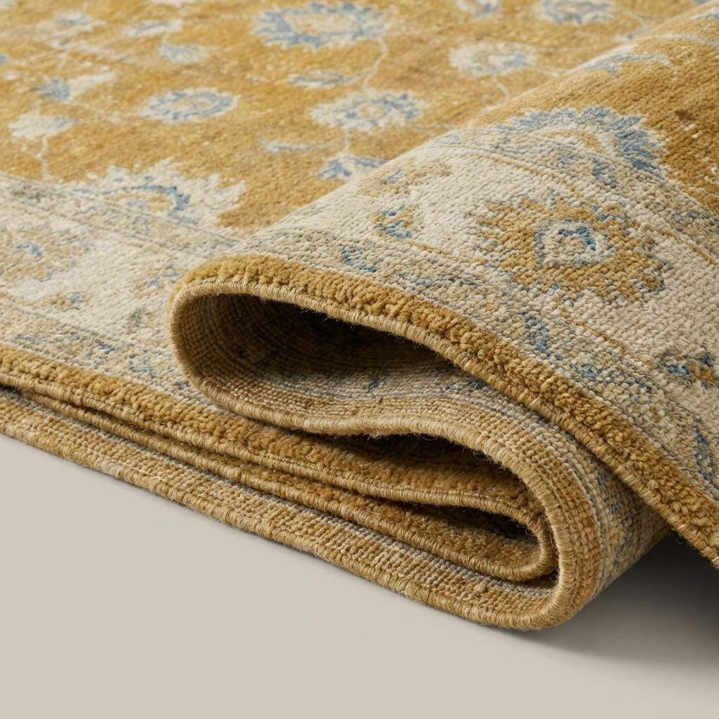 Oushak Hand Knotted Rug Mustard Gold Floral Area Rug, Turkish Style Living Room Carpet, Vintage Inspired Wool Rug __etsy:7807138838