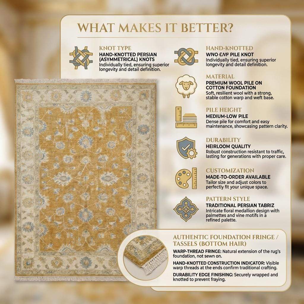 Oushak Hand Knotted Rug Mustard Gold Floral Area Rug, Turkish Style Living Room Carpet, Vintage Inspired Wool Rug __etsy:7807138840