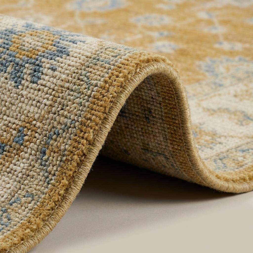 Oushak Hand Knotted Rug Mustard Gold Floral Area Rug, Turkish Style Living Room Carpet, Vintage Inspired Wool Rug __etsy:7807138834