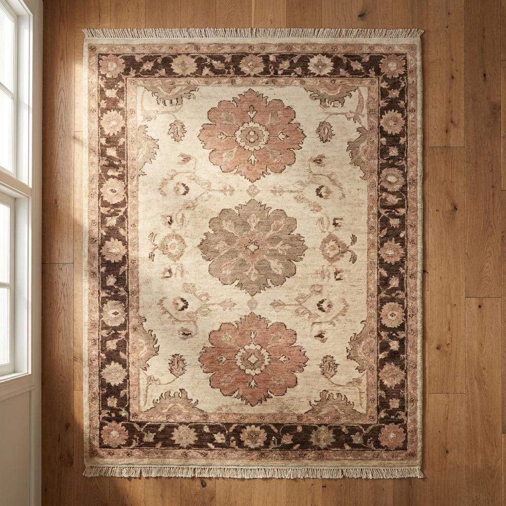 Oushak Hand Knotted Rug, Pink Floral Carpet for Living Room Decor, Handmade Wool Area Rug __etsy:8062259412