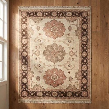 Oushak Hand Knotted Rug, Pink Floral Carpet for Living Room Decor, Handmade Wool Area Rug __etsy:8062259412