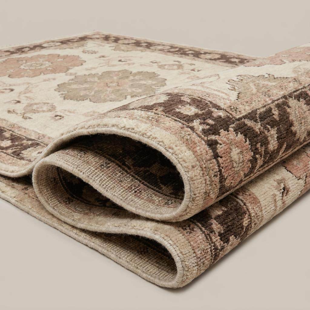 Oushak Hand Knotted Rug, Pink Floral Carpet for Living Room Decor, Handmade Wool Area Rug __etsy:8110174043
