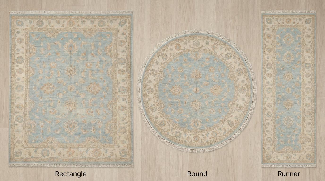Oushak Hand Knotted Wool Area Rug in Soft Blue Floral