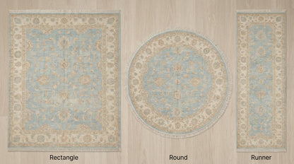 Oushak Hand Knotted Wool Area Rug in Soft Blue Floral