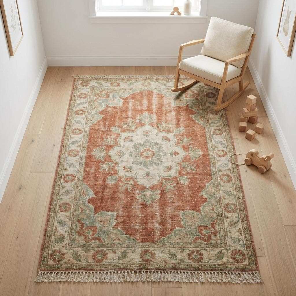 Oushak Hand Knotted Wool Rug, Floral Medallion Area Carpet