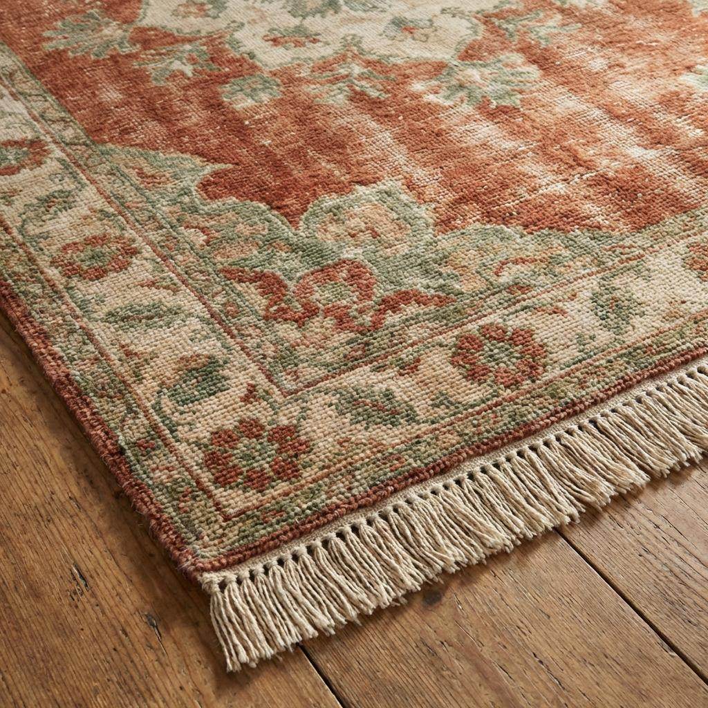 Oushak Hand Knotted Wool Rug, Floral Medallion Area Carpet