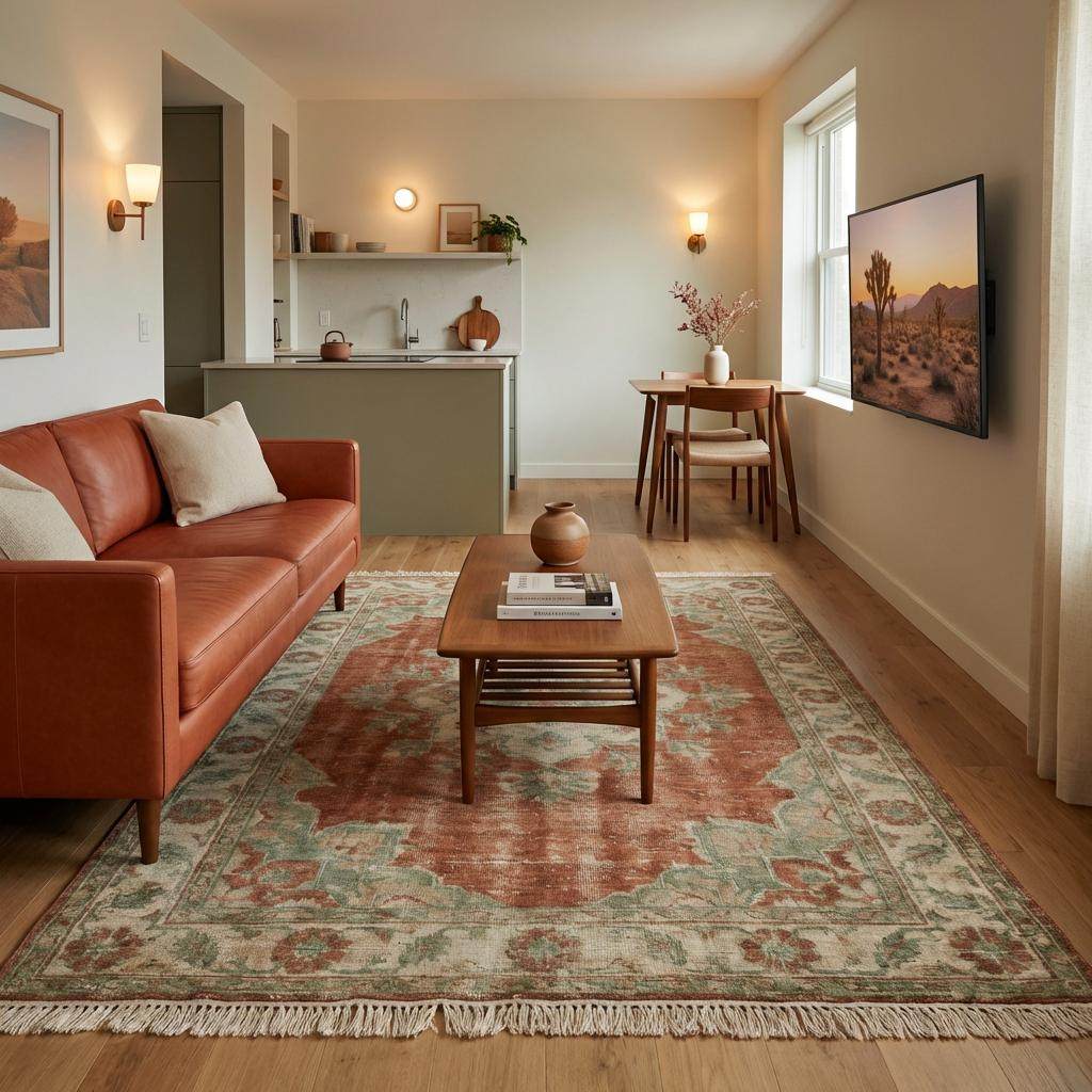 Artisan hand knotted Oushak rug highlighting natural color variation and authentic craftsmanship
