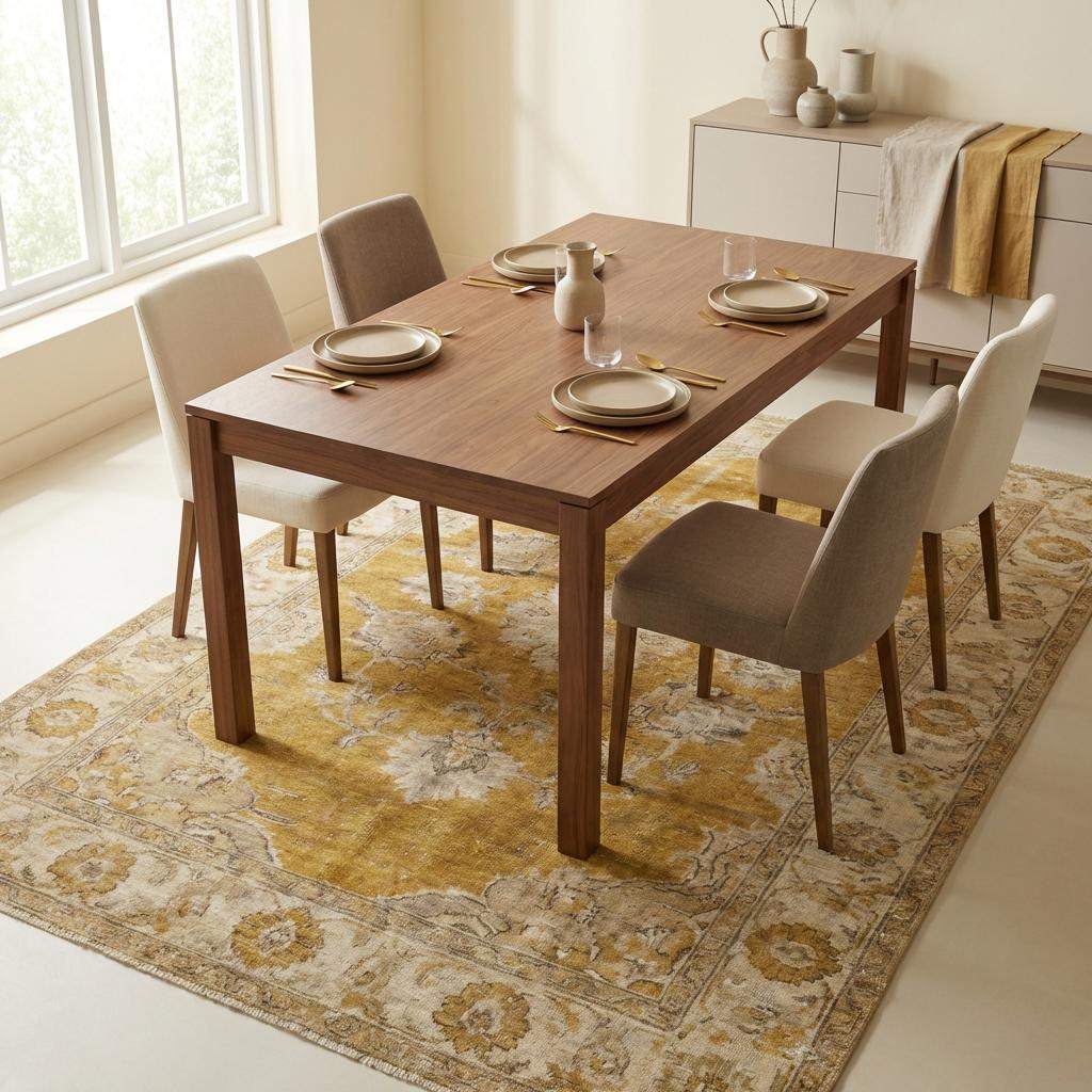 Oushak hand knotted wool rug with mustard floral design and thick soft pile