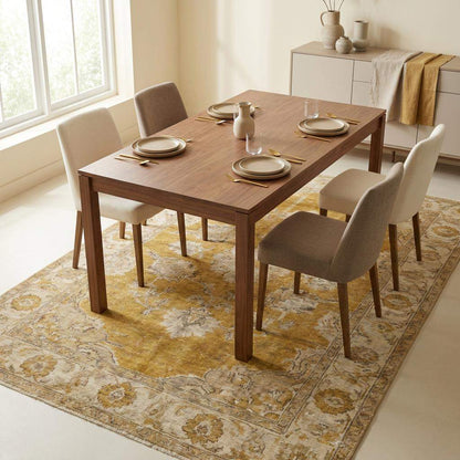 Oushak hand knotted wool rug with mustard floral design and thick soft pile