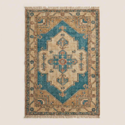Vintage style Oushak area rug styled in a neutral living room with natural light __etsy:7722684973