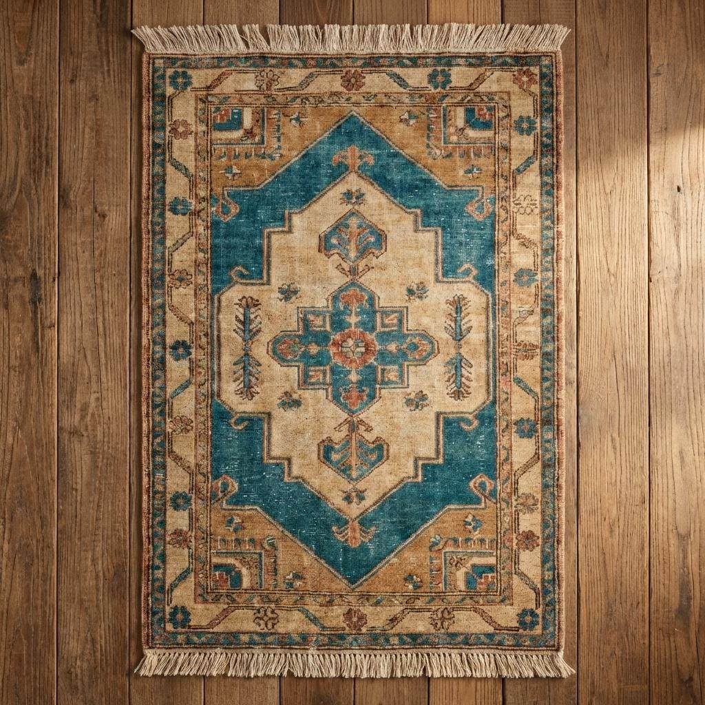 Artisan hand knotted wool rug suitable for living room or bedroom décor __etsy:7674732042