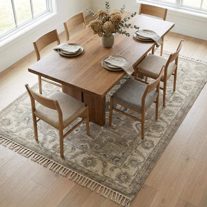 Oushak Style Hand Knotted Wool Area Rug Neutral Medallion Design