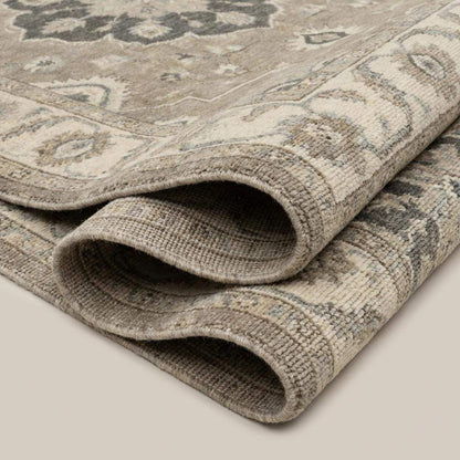 Oushak Style Hand Knotted Wool Area Rug Neutral Medallion Design