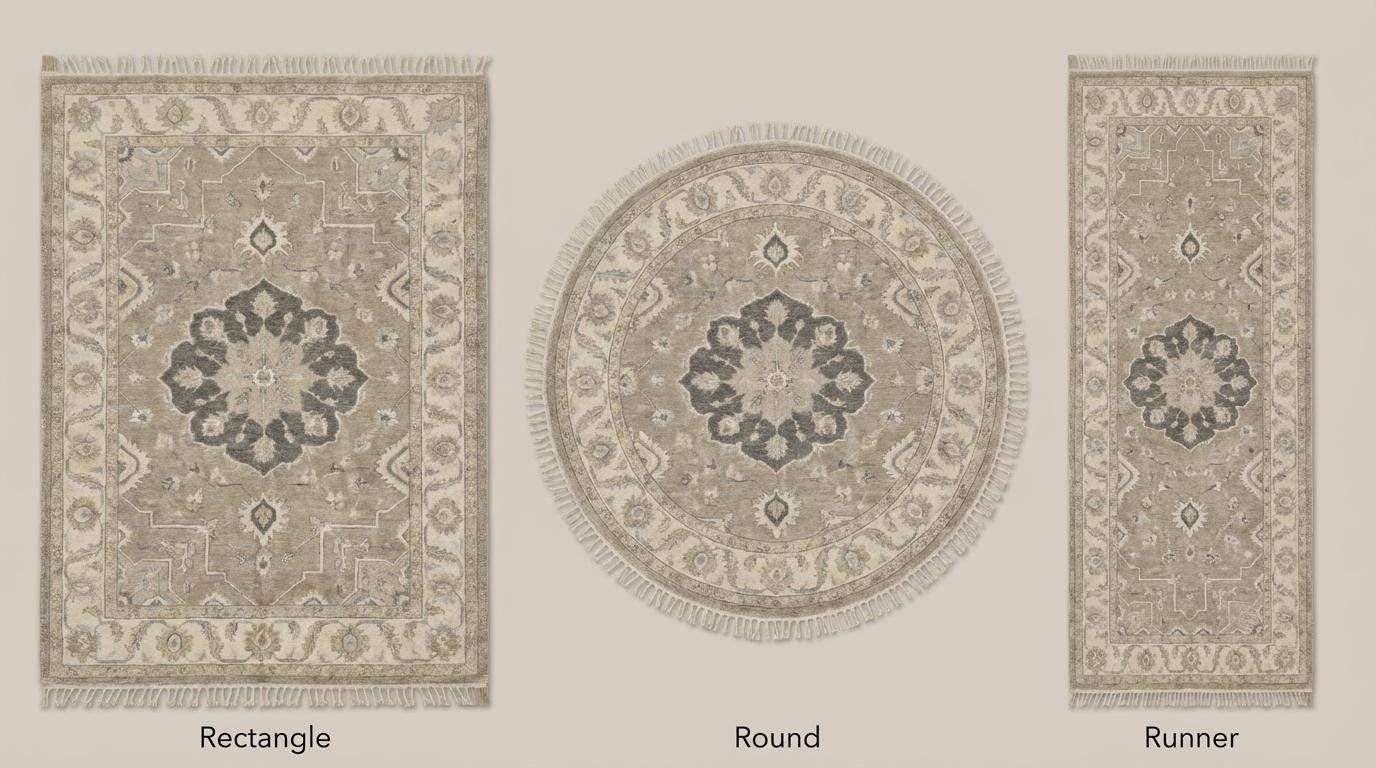 Oushak Style Hand Knotted Wool Area Rug Neutral Medallion Design