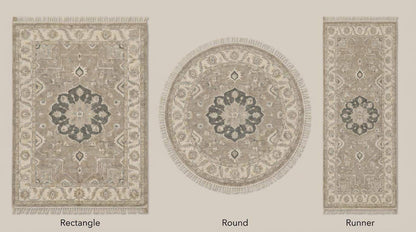 Oushak Style Hand Knotted Wool Area Rug Neutral Medallion Design