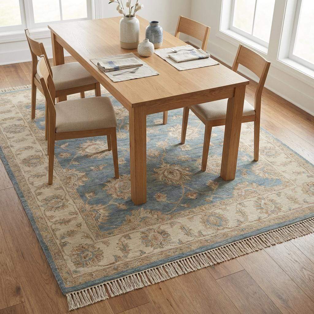 Oushak Style Hand Knotted Wool Area Rug Soft Blue Floral __etsy:7657593598