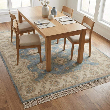 Oushak Style Hand Knotted Wool Area Rug Soft Blue Floral __etsy:7657593598