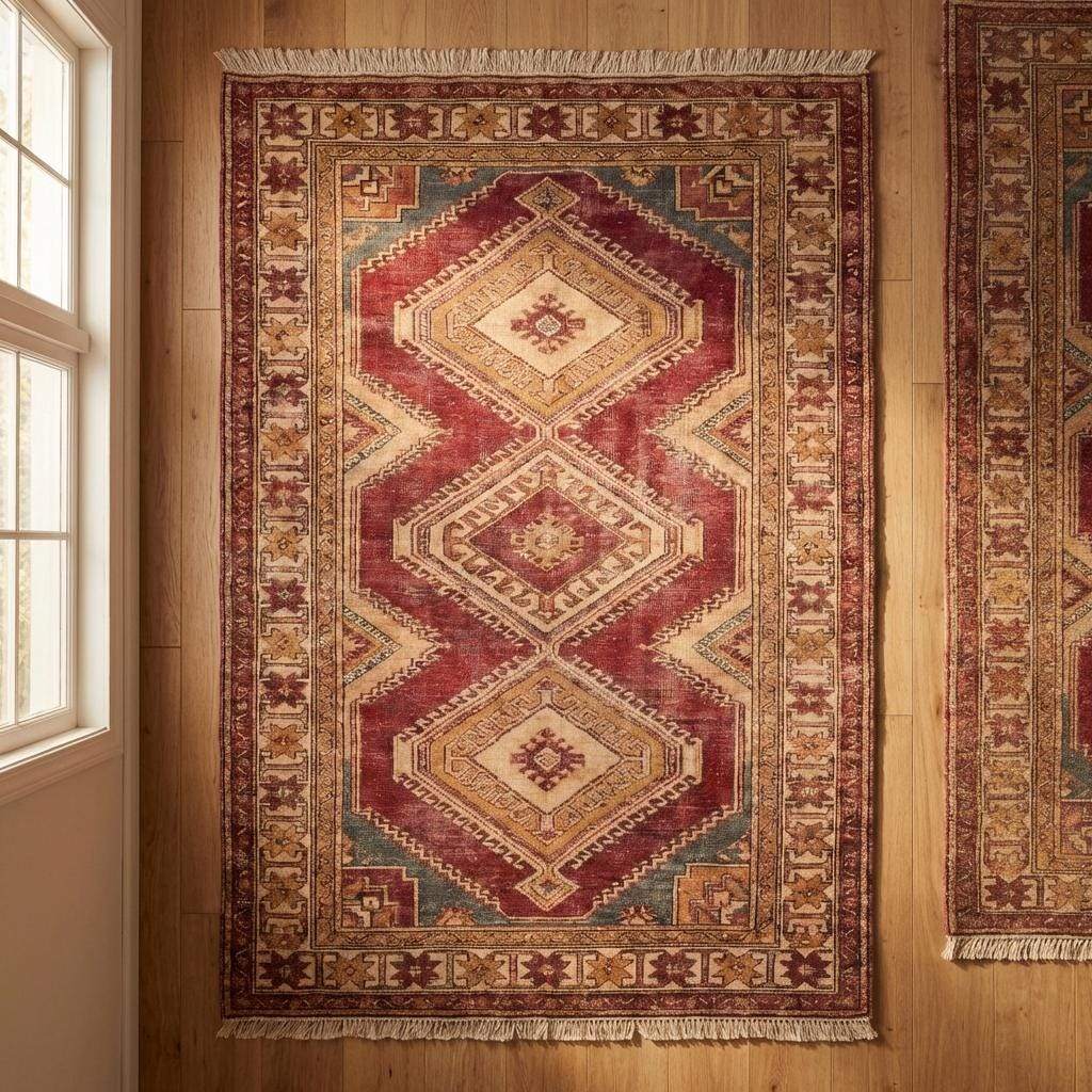 Oushak Style Hand Knotted Wool Area Rug with Geometric Medallions