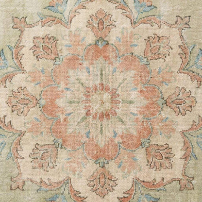 Oushak Style Hand Knotted Wool Rug With Soft Green Medallion Design