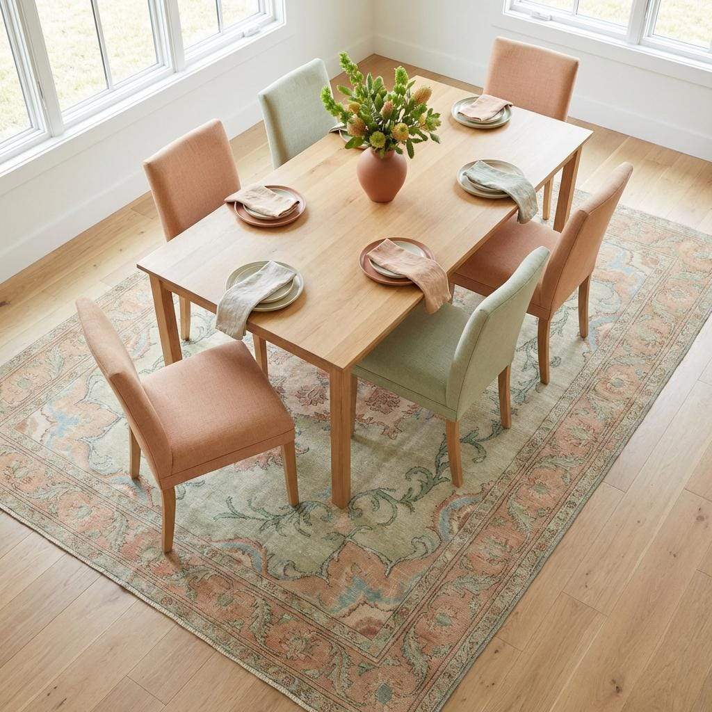 Oushak Style Hand Knotted Wool Rug With Soft Green Medallion Design