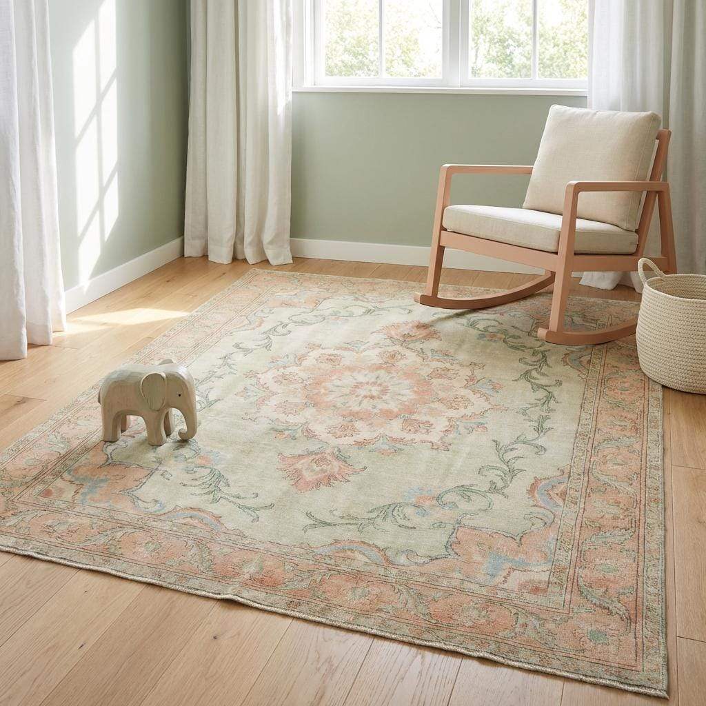 Neutral vintage style hand knotted rug ideal for bedroom or designer interior