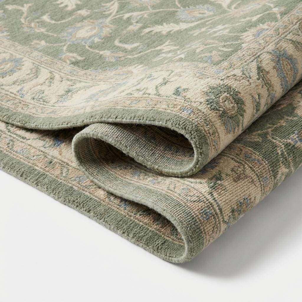 Oushak Style Sage Green Hand Knotted Wool Area Rug for Living Room