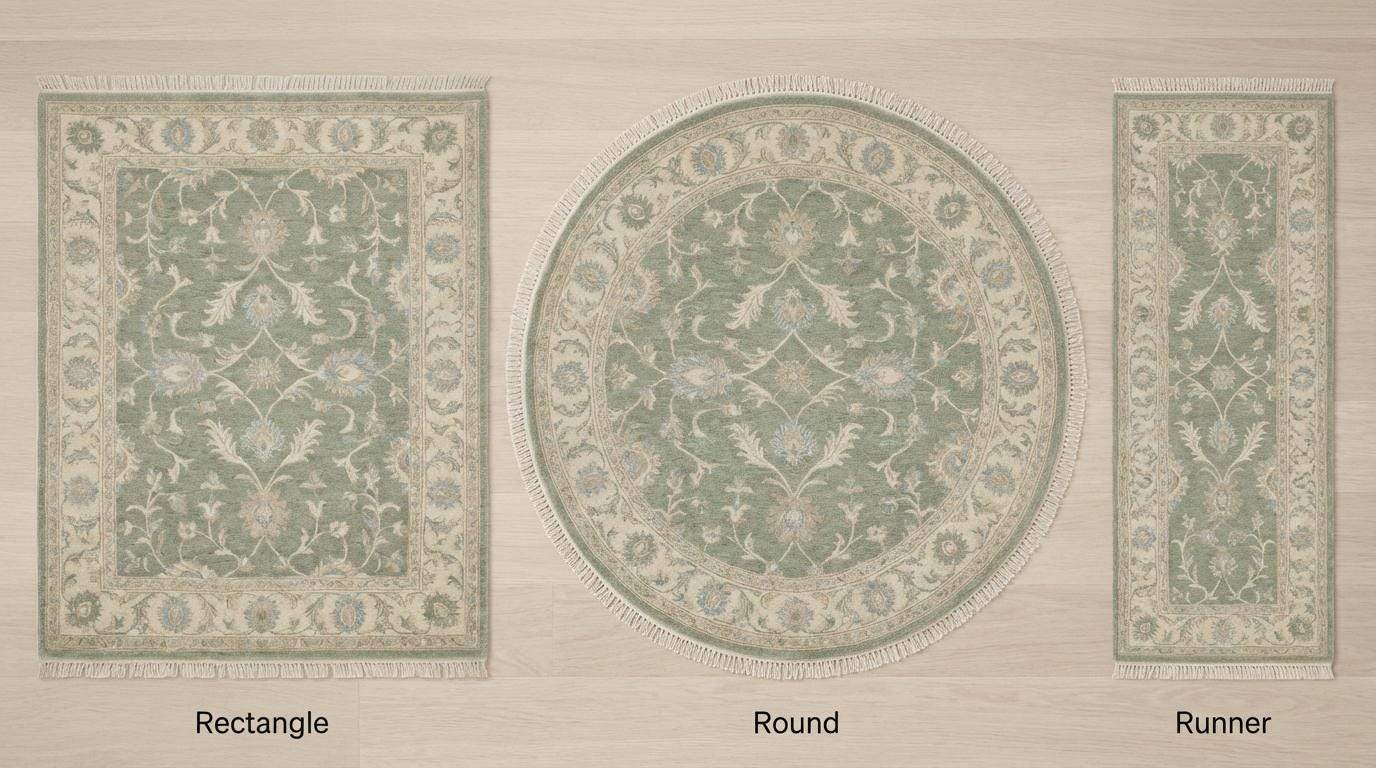 Oushak Style Sage Green Hand Knotted Wool Area Rug for Living Room