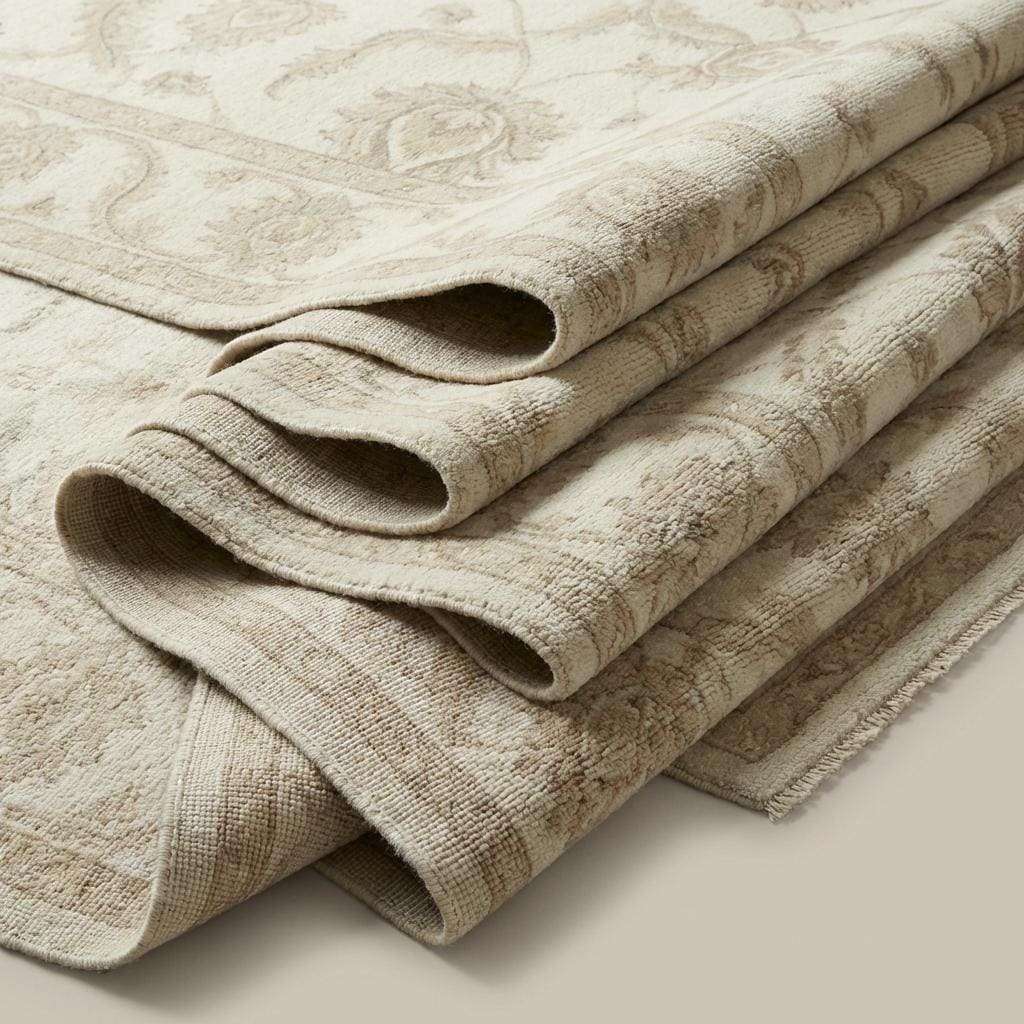 Oushak Style Wool Area Rug, Hand Knotted Neutral Floral Carpet