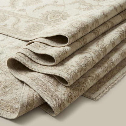 Oushak Style Wool Area Rug, Hand Knotted Neutral Floral Carpet