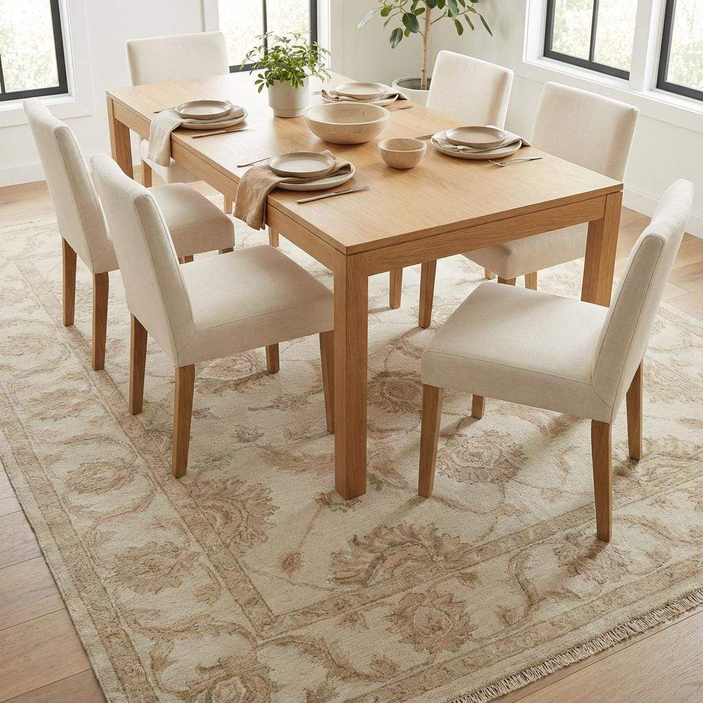 Oushak Style Wool Area Rug, Hand Knotted Neutral Floral Carpet