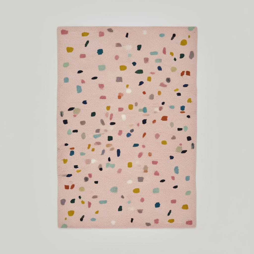 Pastel Confetti Shag Area Rug – Soft Blush Base with Multi-Color Dots for Dining, Living Room & Kids Space Teppich