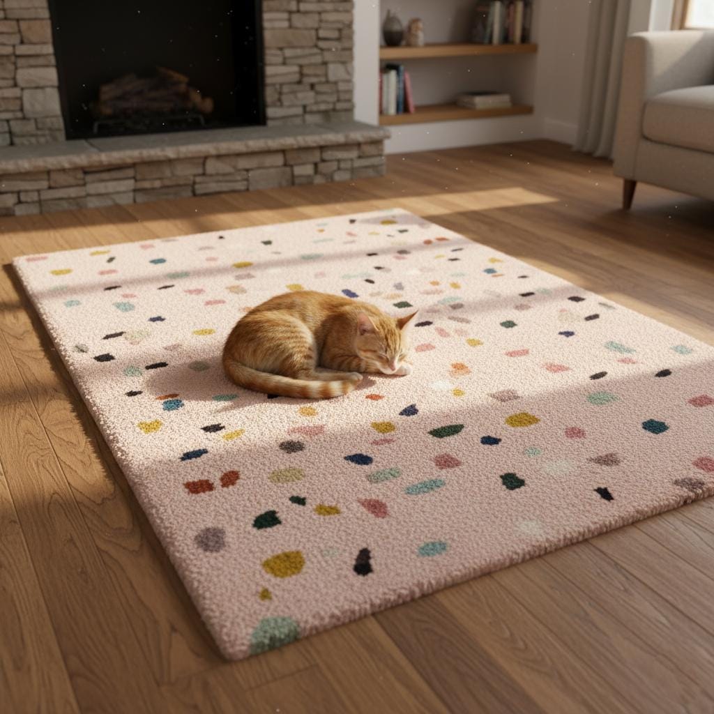 Pastel Confetti Shag Area Rug – Soft Blush Base with Multi-Color Dots for Dining, Living Room & Kids Space Teppich