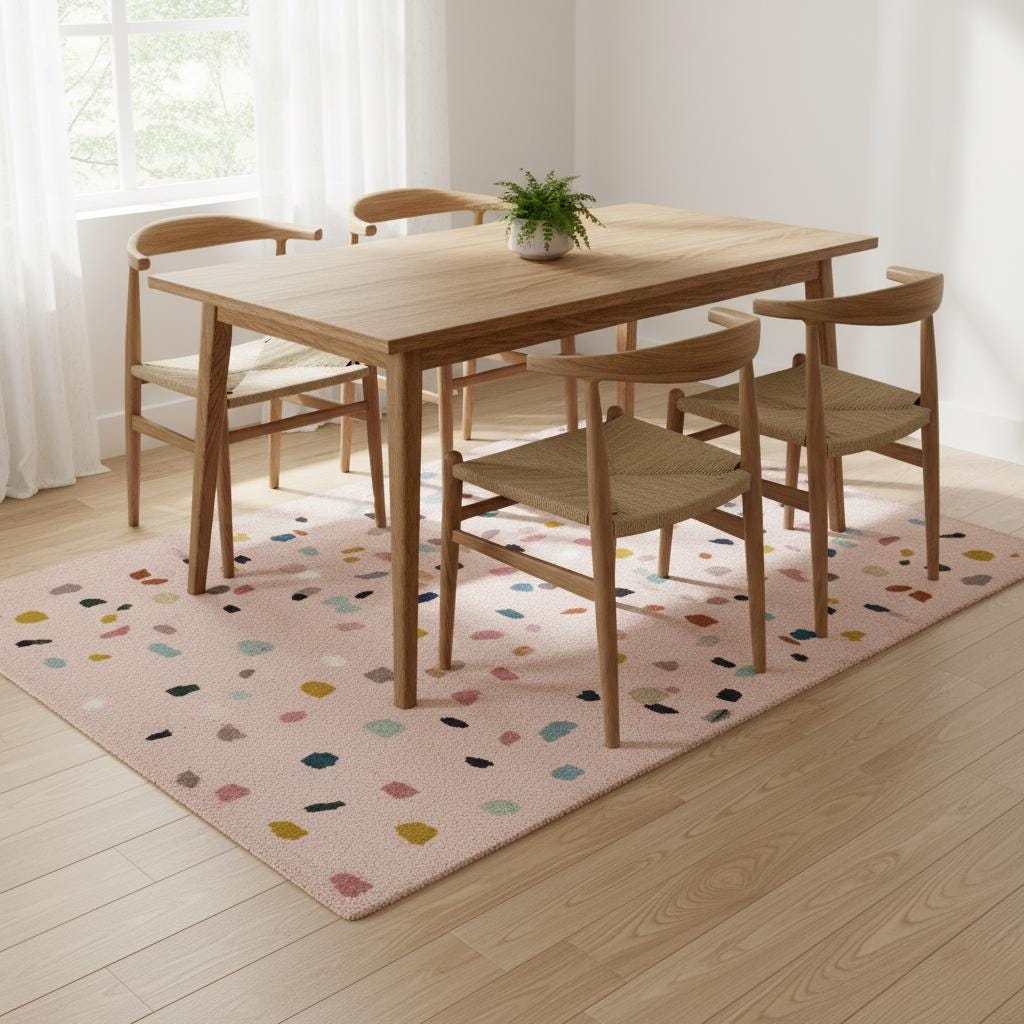 Pastel Confetti Shag Area Rug – Soft Blush Base with Multi-Color Dots for Dining, Living Room & Kids Space Teppich
