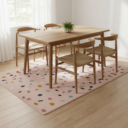 Pastel Confetti Shag Area Rug – Soft Blush Base with Multi-Color Dots for Dining, Living Room & Kids Space Teppich